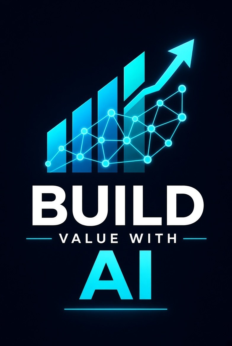Build Value With AI logo featuring an upward growth chart